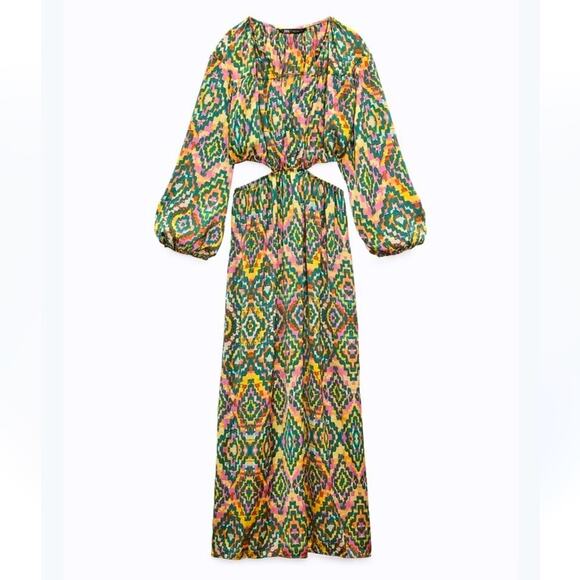 NWT ZARA CUT OUT PRINTED MIDI DRESS DIZE SMALL NWT - Picture 3 of 9